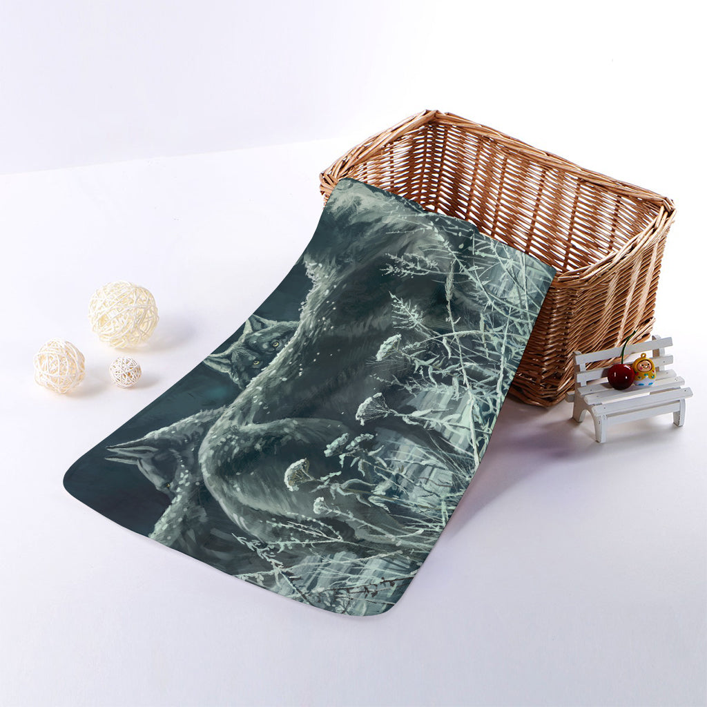 Howling Snowy Wolf Painting Print Towel
