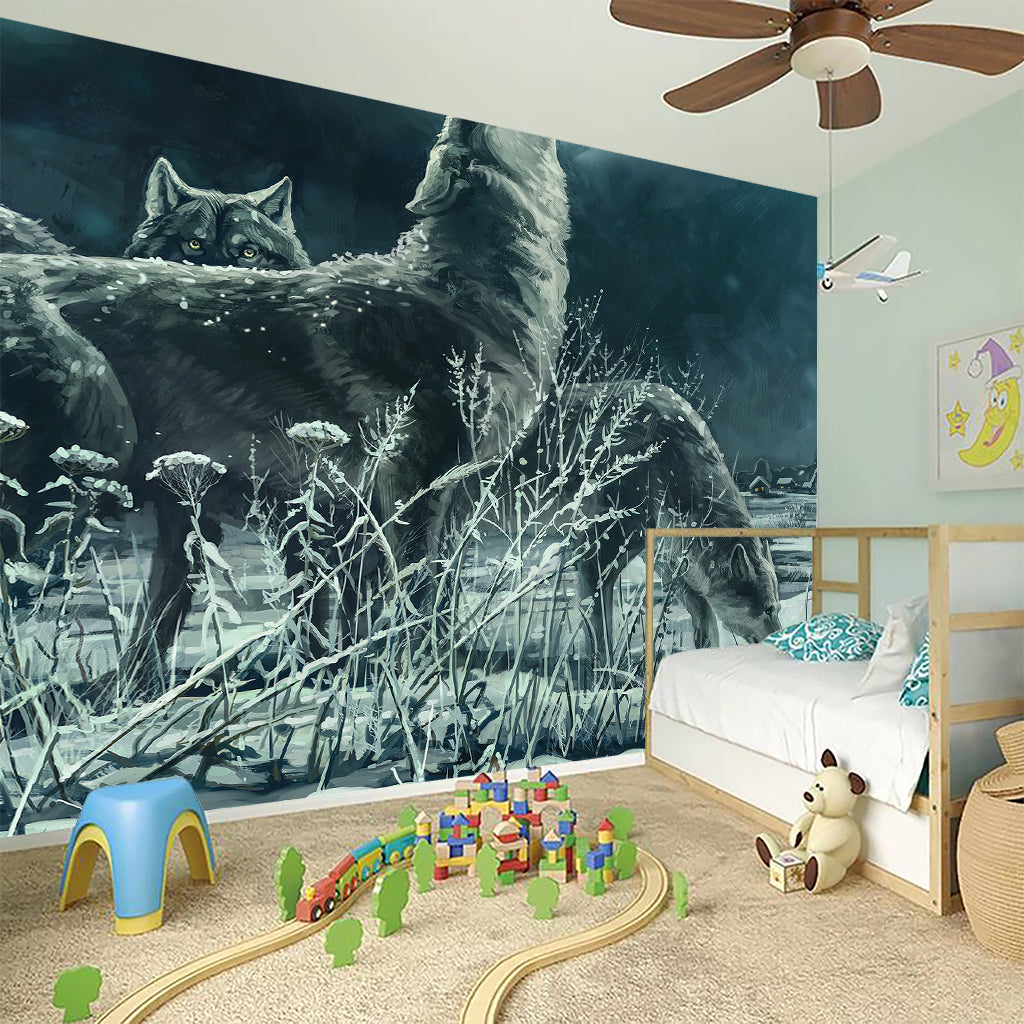 Howling Snowy Wolf Painting Print Wall Sticker