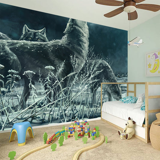 Howling Snowy Wolf Painting Print Wall Sticker