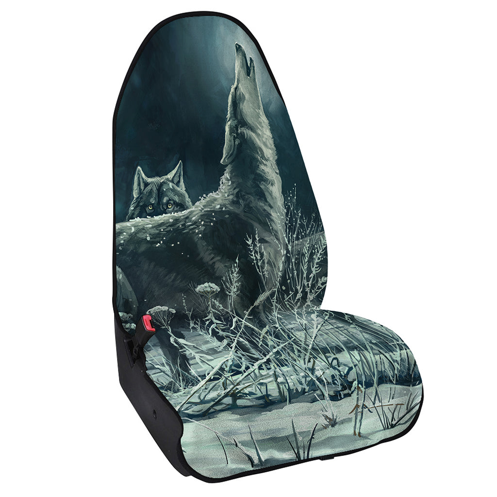 Howling Snowy Wolf Painting Print Waterproof Car Seat Cover