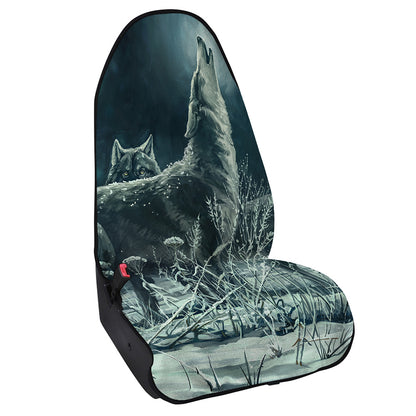 Howling Snowy Wolf Painting Print Waterproof Car Seat Cover