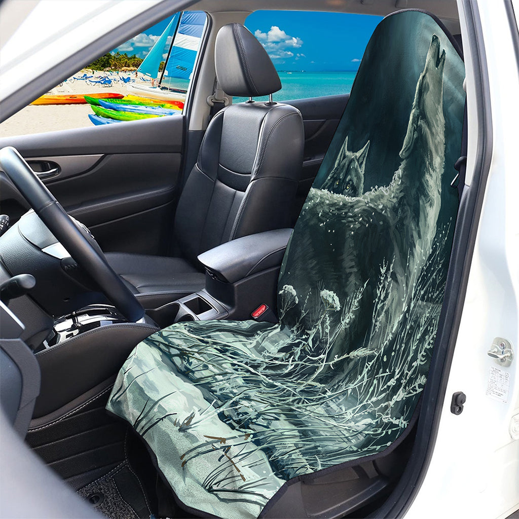 Howling Snowy Wolf Painting Print Waterproof Car Seat Cover