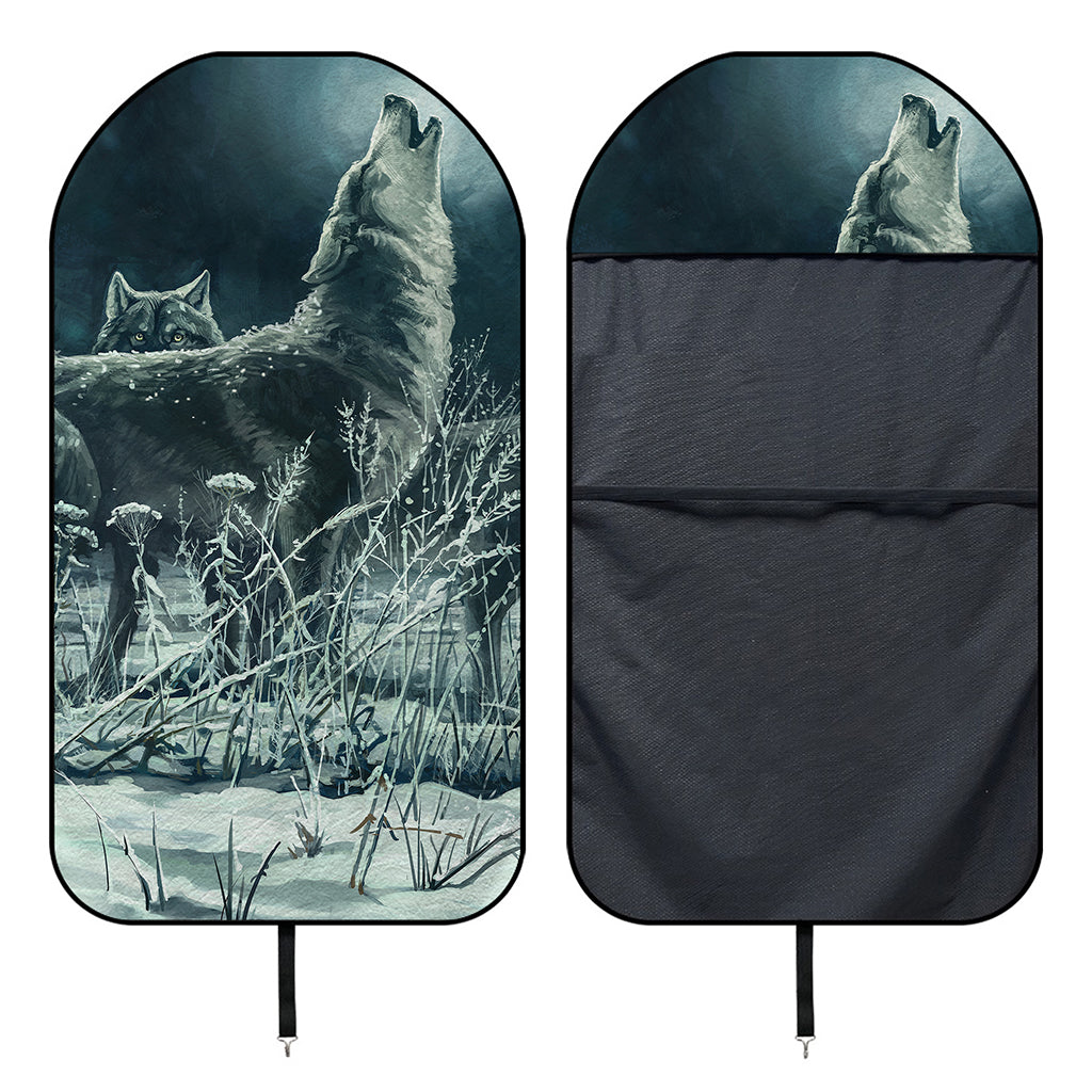 Howling Snowy Wolf Painting Print Waterproof Car Seat Cover