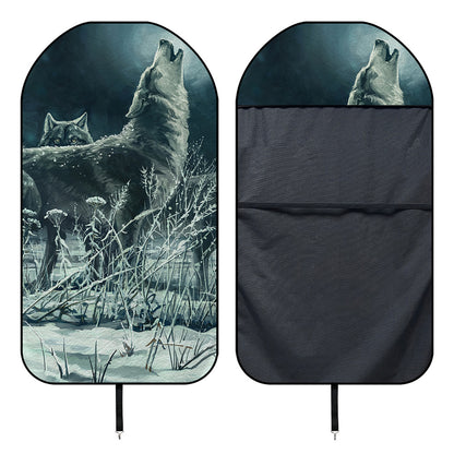 Howling Snowy Wolf Painting Print Waterproof Car Seat Cover