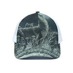 Howling Snowy Wolf Painting Print White Mesh Trucker Cap