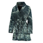 Howling Snowy Wolf Painting Print Women's Bathrobe