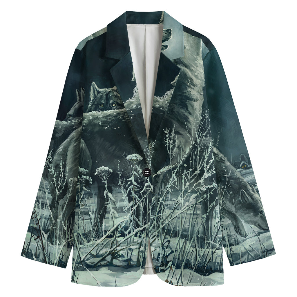 Howling Snowy Wolf Painting Print Women's Blazer