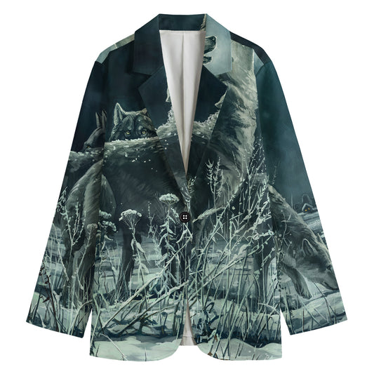 Howling Snowy Wolf Painting Print Women's Blazer