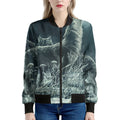 Howling Snowy Wolf Painting Print Women's Bomber Jacket