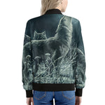 Howling Snowy Wolf Painting Print Women's Bomber Jacket