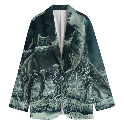 Howling Snowy Wolf Painting Print Women's Cotton Blazer