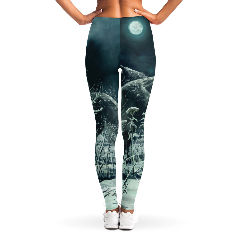 Howling Snowy Wolf Painting Print Women's Leggings