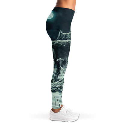 Howling Snowy Wolf Painting Print Women's Leggings