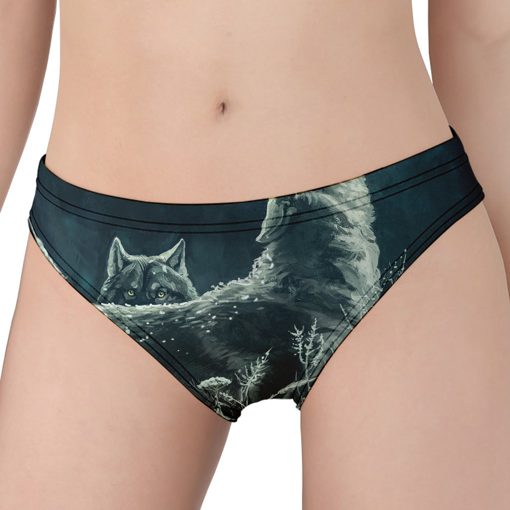 Howling Snowy Wolf Painting Print Women's Panties