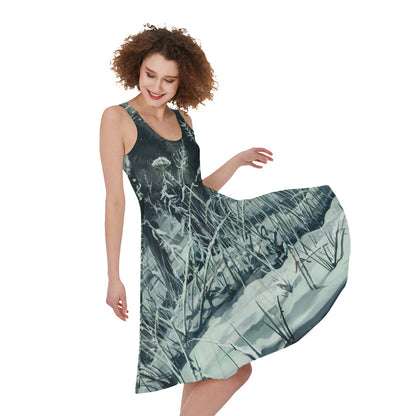 Howling Snowy Wolf Painting Print Women's Sleeveless Dress