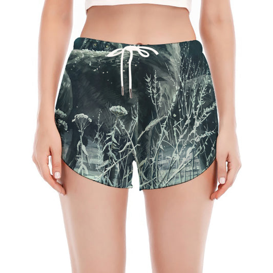 Howling Snowy Wolf Painting Print Women's Split Running Shorts