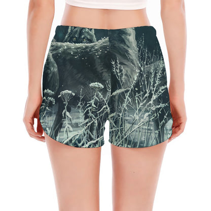 Howling Snowy Wolf Painting Print Women's Split Running Shorts