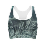 Howling Snowy Wolf Painting Print Women's Sports Bra