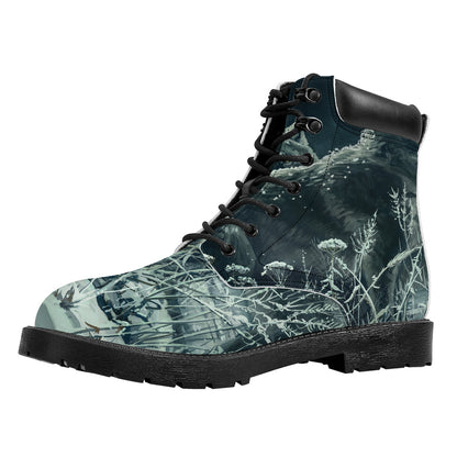 Howling Snowy Wolf Painting Print Work Boots