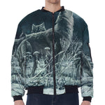Howling Snowy Wolf Painting Print Zip Sleeve Bomber Jacket