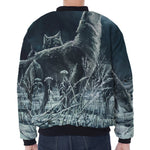 Howling Snowy Wolf Painting Print Zip Sleeve Bomber Jacket