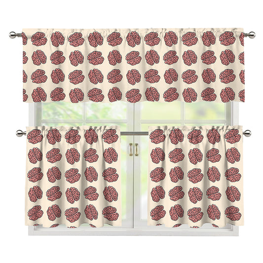Human Brain Pattern Print 3 Piece Kitchen Curtains