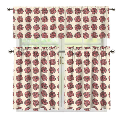 Human Brain Pattern Print 3 Piece Kitchen Curtains