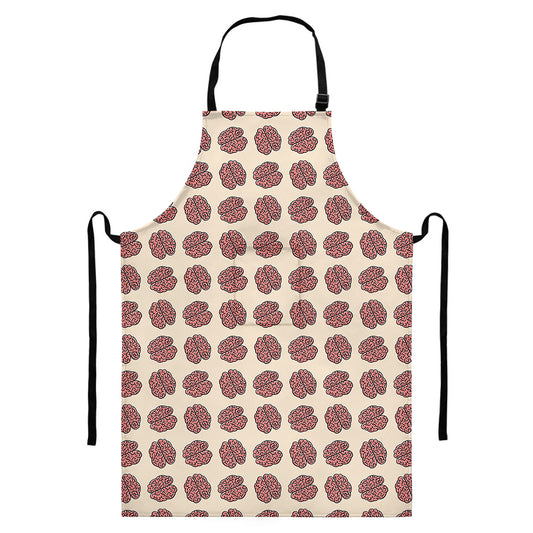 Human Brain Pattern Print Bib Apron With Pocket