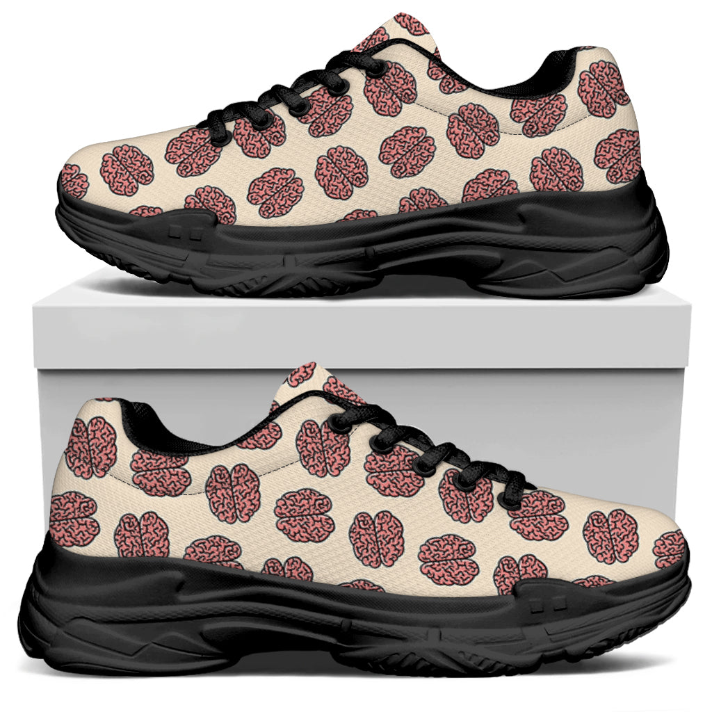 Human Brain Pattern Print Black Chunky Shoes