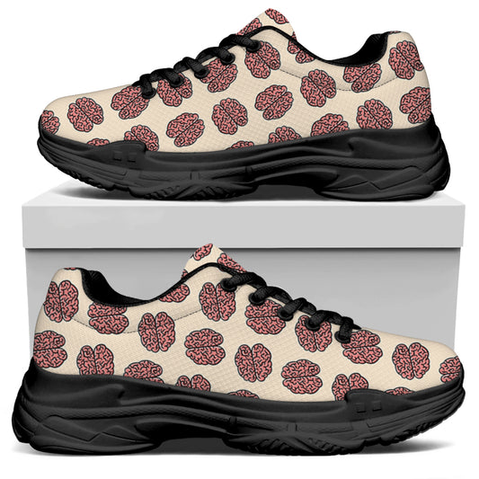 Human Brain Pattern Print Black Chunky Shoes