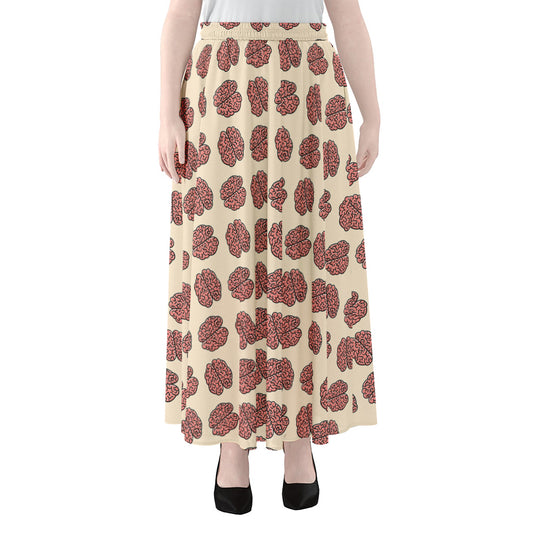 Human Brain Pattern Print Chiffon Maxi Skirt
