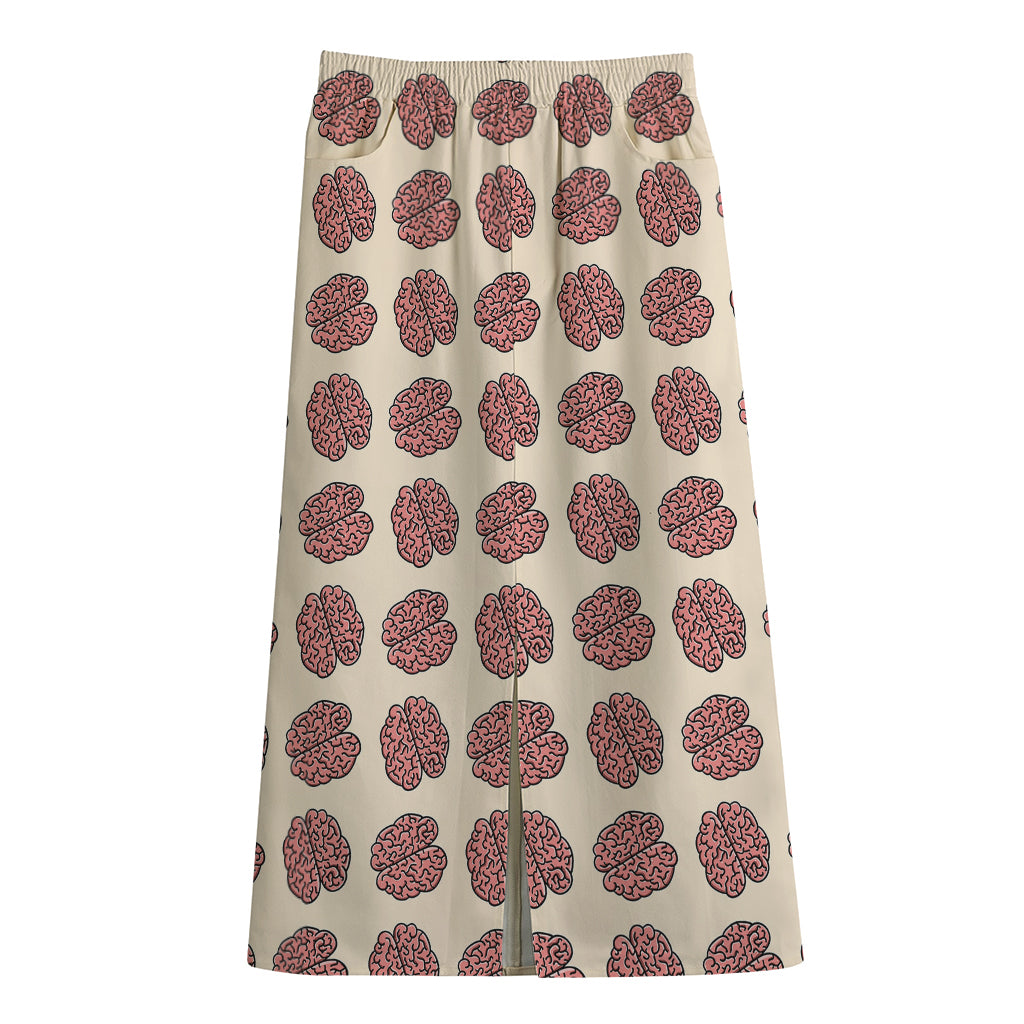 Human Brain Pattern Print Cotton Front Slit Maxi Skirt