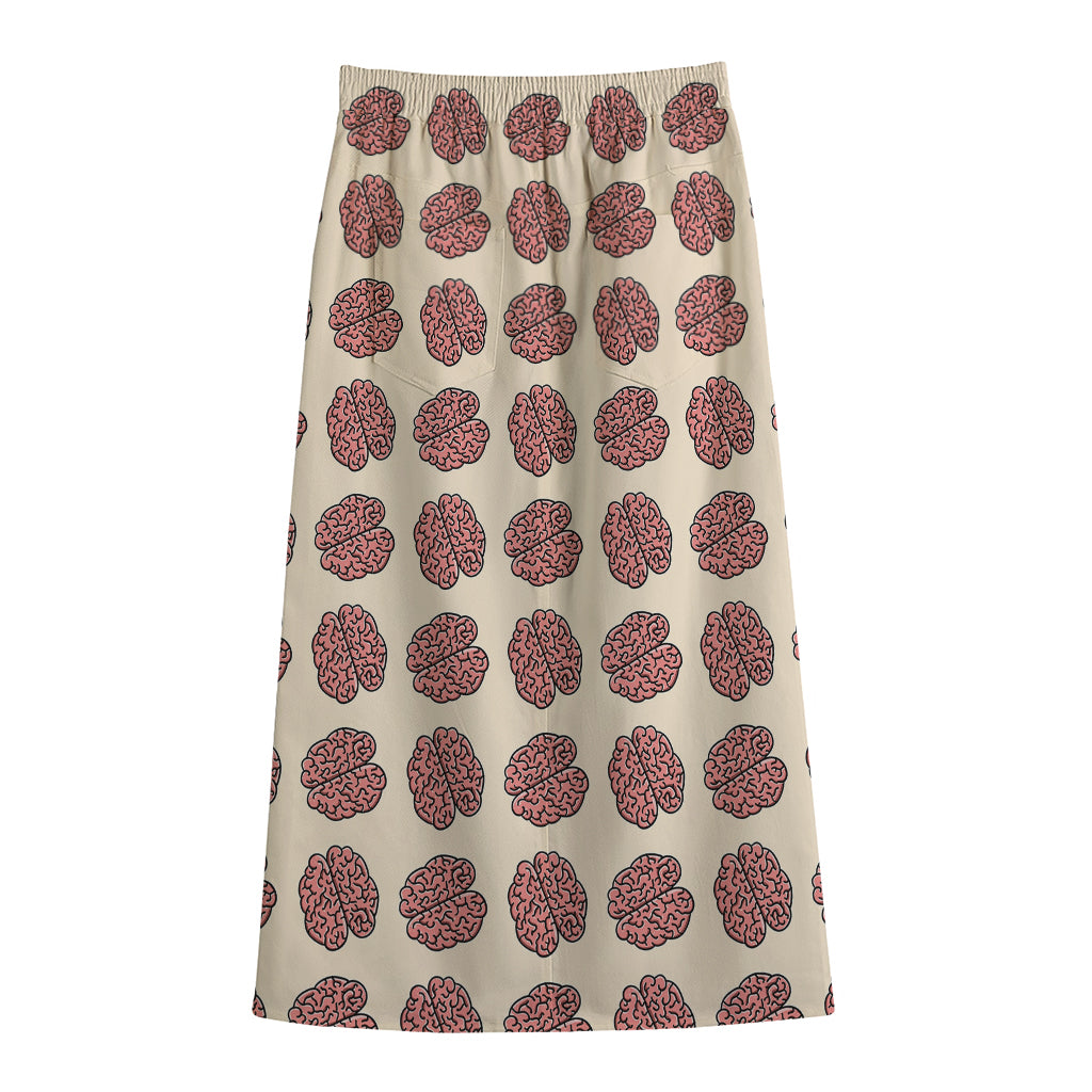 Human Brain Pattern Print Cotton Front Slit Maxi Skirt