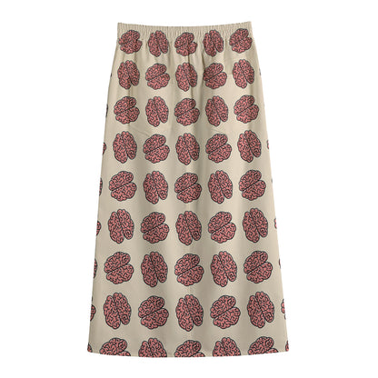 Human Brain Pattern Print Cotton Front Slit Maxi Skirt