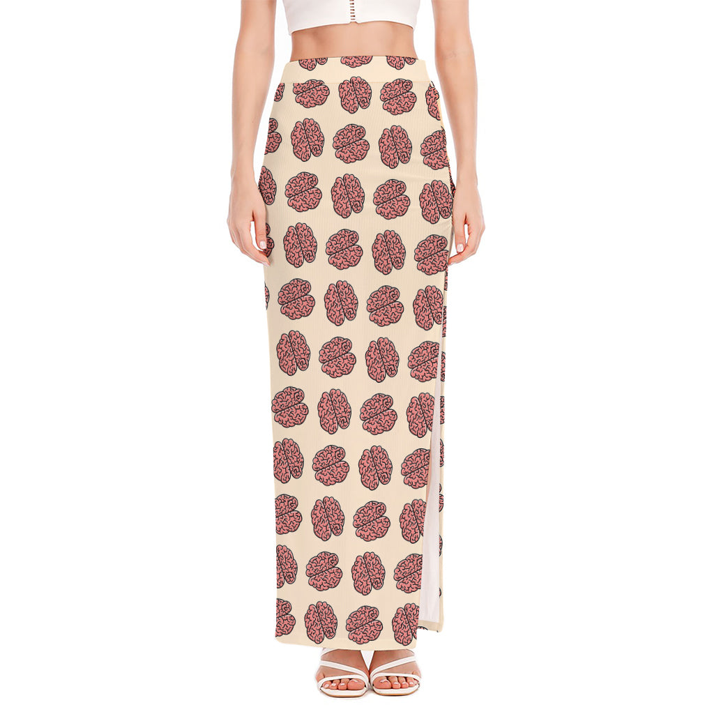 Human Brain Pattern Print High Slit Maxi Skirt