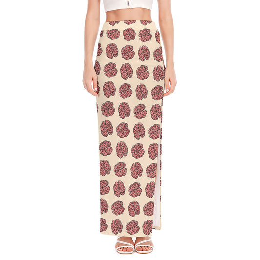 Human Brain Pattern Print High Slit Maxi Skirt