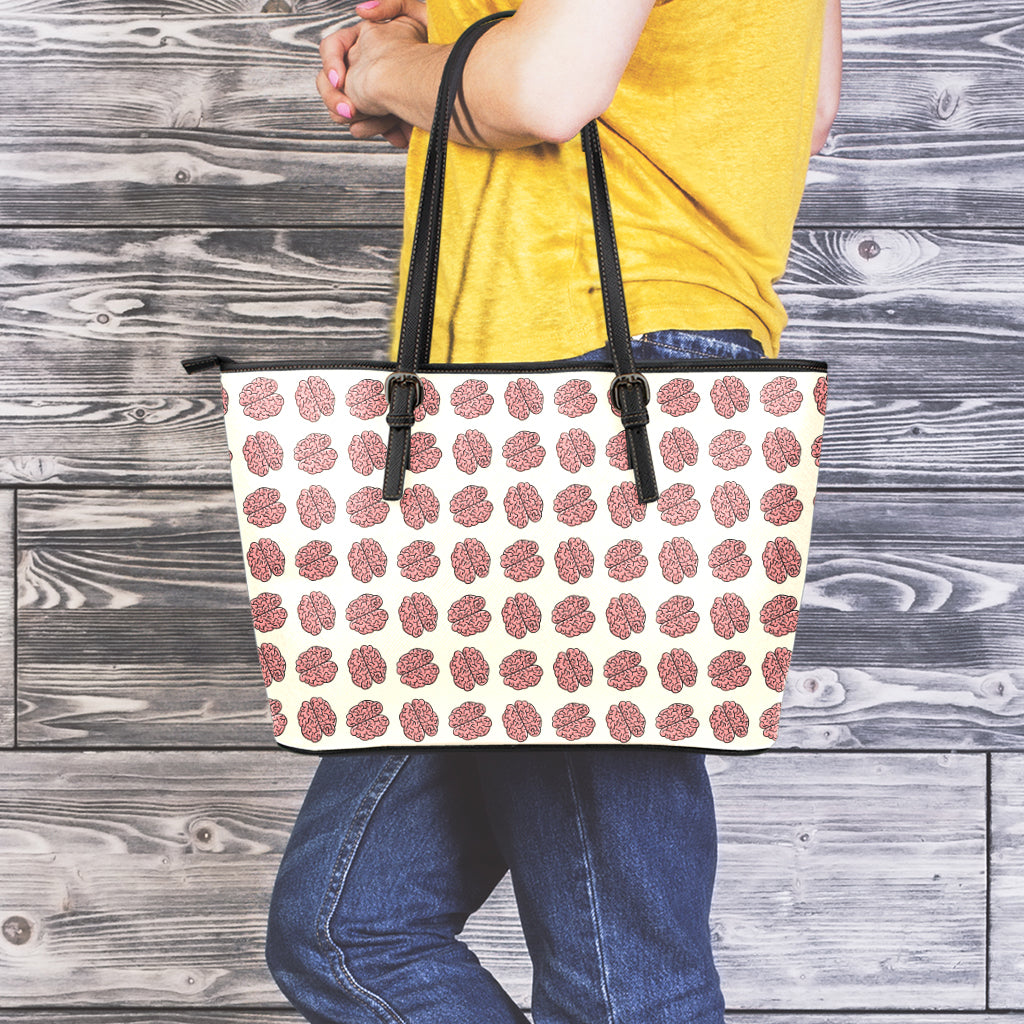 Human Brain Pattern Print Leather Tote Bag