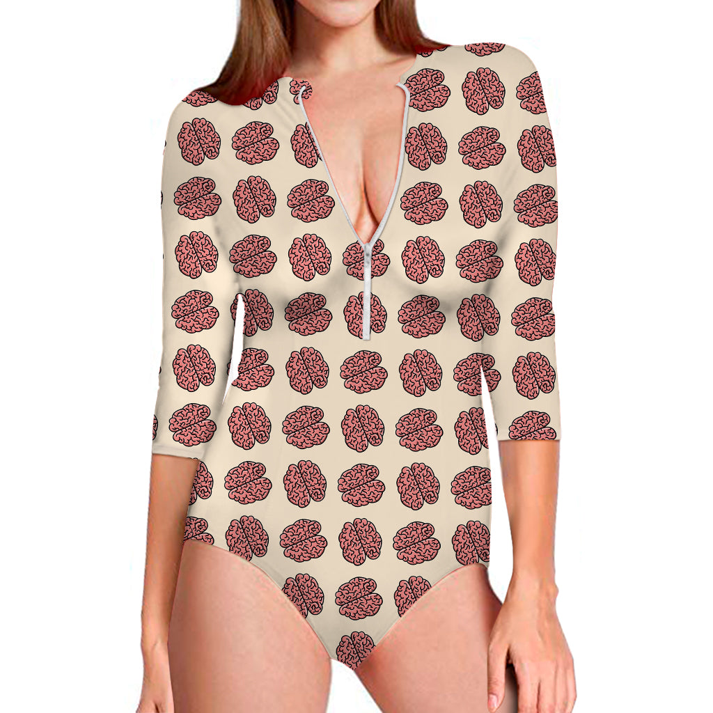 Human Brain Pattern Print Long Sleeve Swimsuit