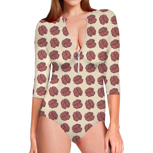 Human Brain Pattern Print Long Sleeve Swimsuit