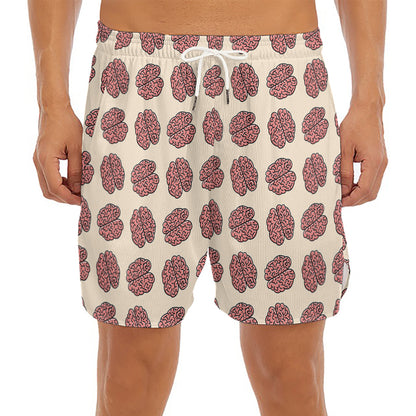 Human Brain Pattern Print Men's Split Running Shorts