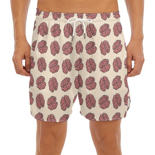 Human Brain Pattern Print Men's Split Running Shorts
