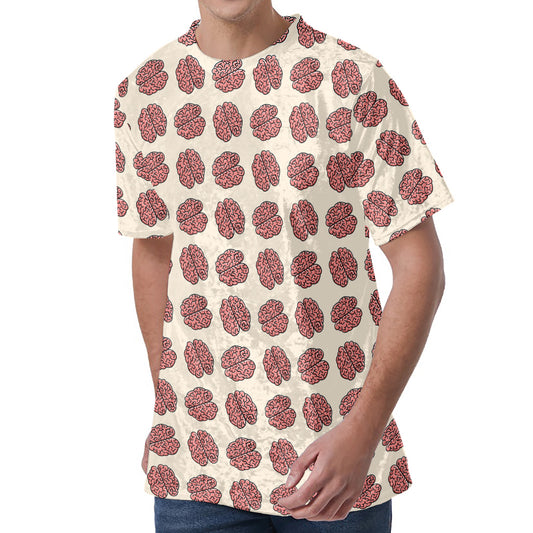 Human Brain Pattern Print Men's Velvet T-Shirt