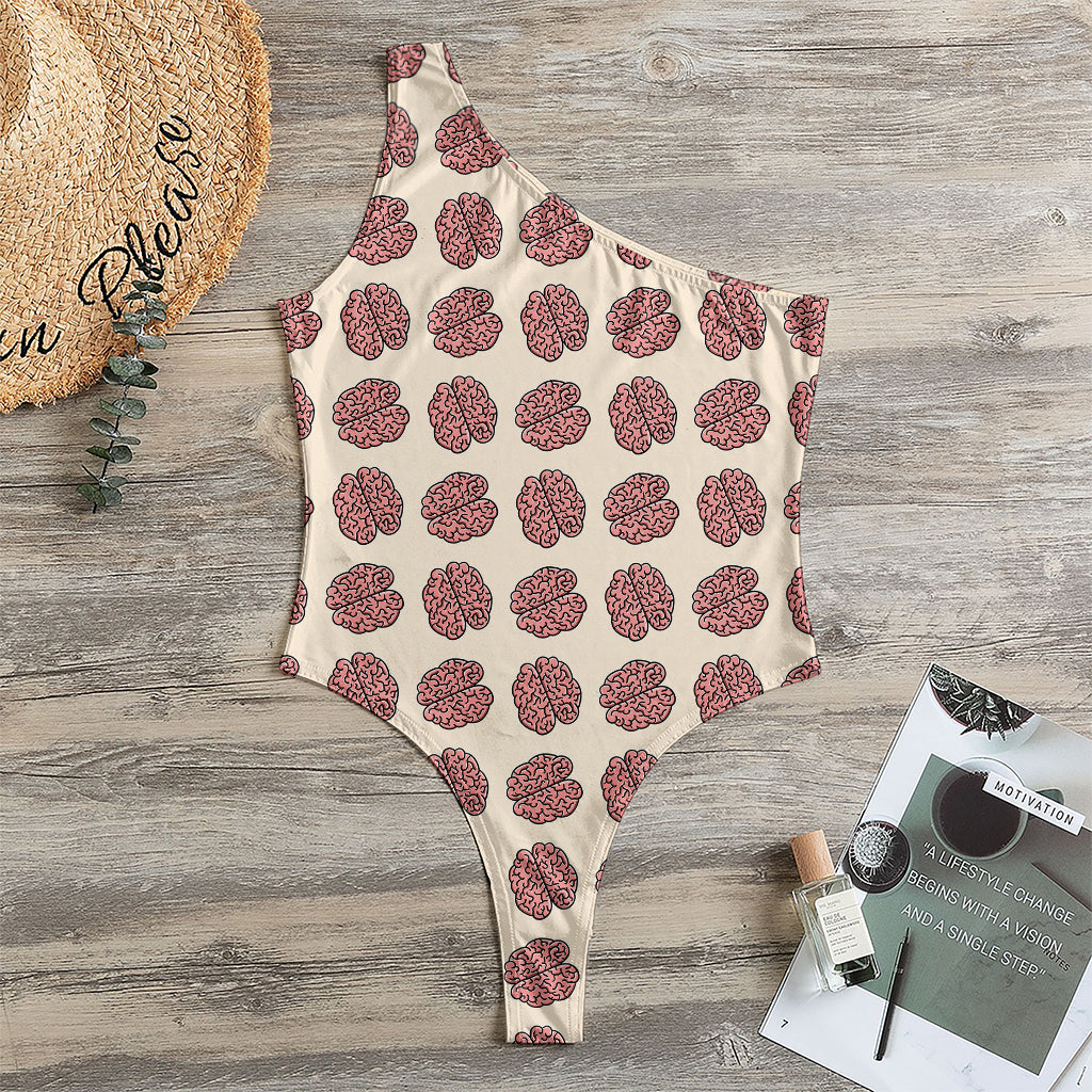 Human Brain Pattern Print One Shoulder Bodysuit