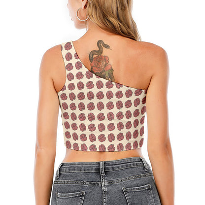 Human Brain Pattern Print One Shoulder Crop Top