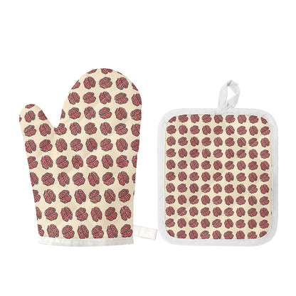 Human Brain Pattern Print Oven Mitt And Pot Holder Set