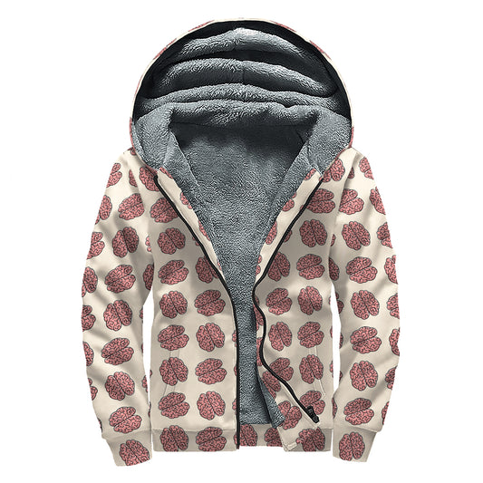 Human Brain Pattern Print Sherpa Lined Zip Up Hoodie