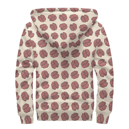 Human Brain Pattern Print Sherpa Lined Zip Up Hoodie