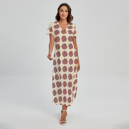 Human Brain Pattern Print Short Sleeve Maxi Dress