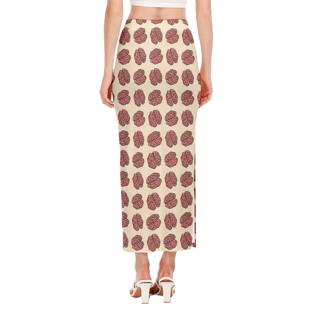 Human Brain Pattern Print Side Slit Maxi Skirt
