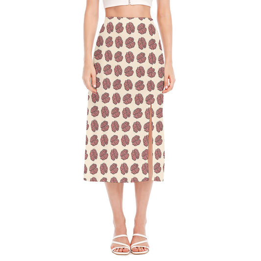 Human Brain Pattern Print Side Slit Midi Skirt